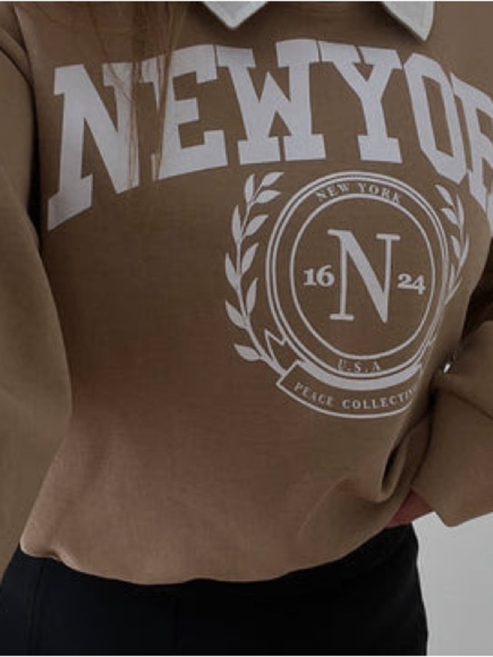 Women's Crewneck Sweatshirt with New York Crest - Taupe